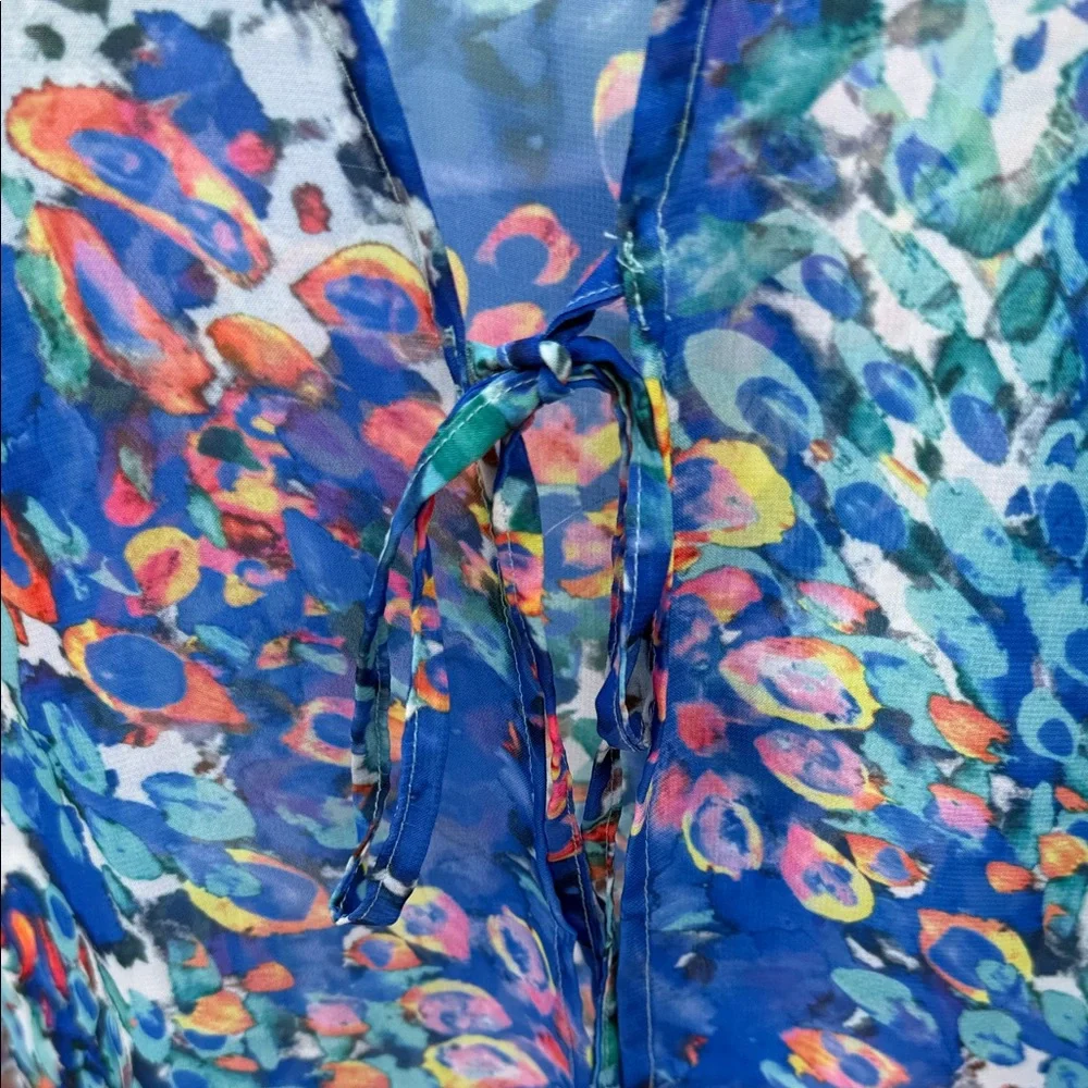 VENUS Blue Multi Floral Sheer Swim Coverup Small/medium - Picture 4 of 5